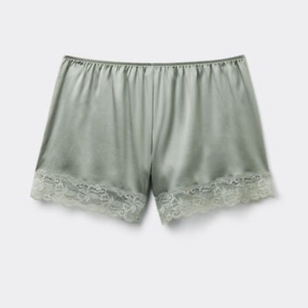 intimissimi Sage Green Satin Lace-Trim Sleep Shorts